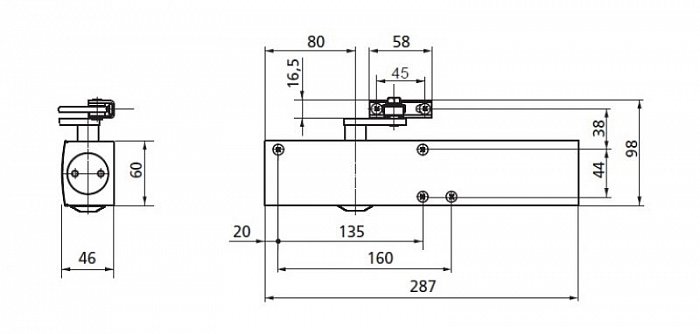 Geze TS 4000 hnědý - zavírač dveří s ramenem