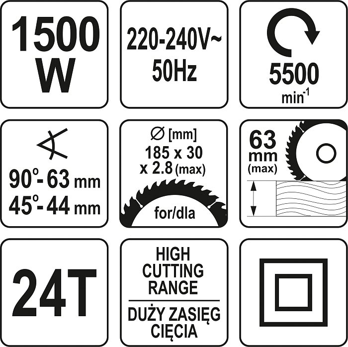 Pila kotoučová 1500W 185 mm 5500ot.