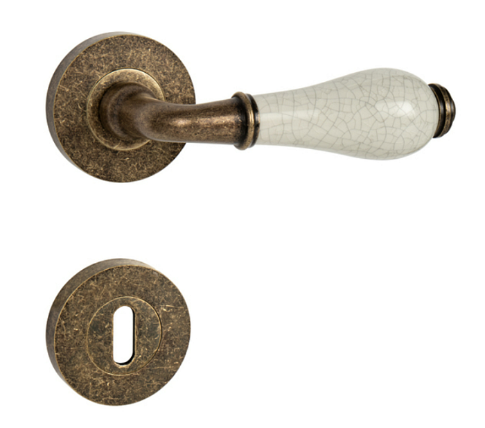 Antik R - patina bronz matný/ porcelán - rozetové kování