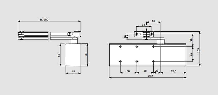 DORMA TS 72 EN 2/3/4 stříbrný - zavírač dveří s ramenem